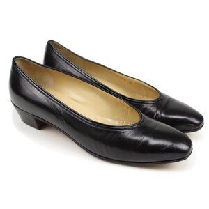 Tanino Crisci Black Leather Slip On Low Block Heels Shoes EU 37 B Made in Italy